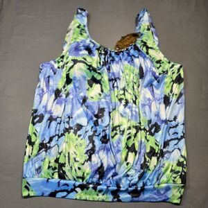 Vicabo Blue Green Abstract Tank NEW Padded Bust Scoop Neck Top Women's Size 8 M